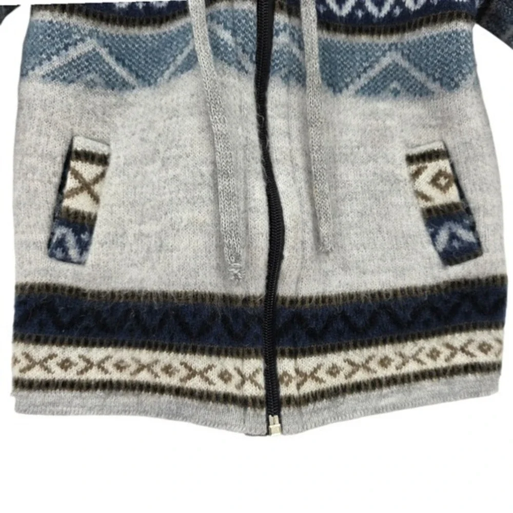 Boys 18M Handmade Blue Gray Full Zip‎ Hooded Alpaca Sweater